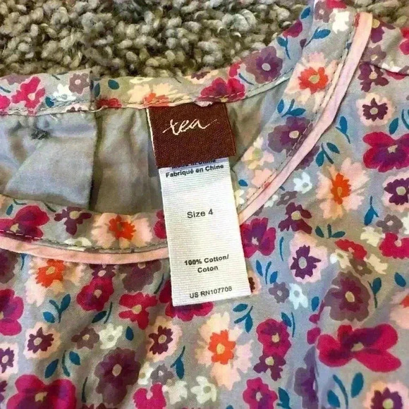 Girls Gray Pink Floral Tea Collection Dress Long Sleeve Lined Size 4 - Picture 3 of 5